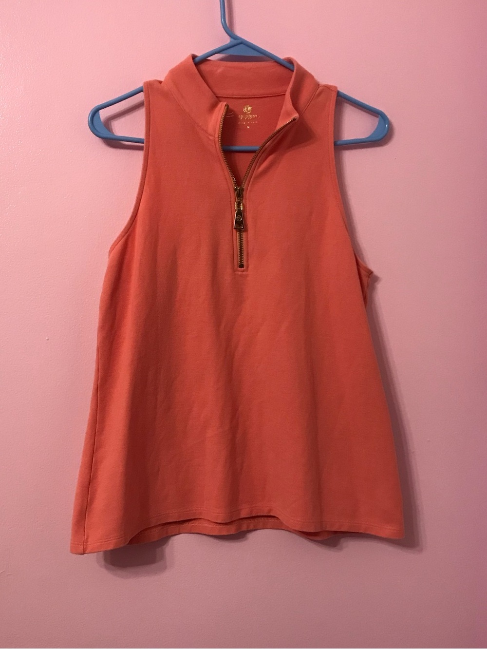 Spartina 449 pink with gold tone hardware Kiera Zip polo Tank top size Medium